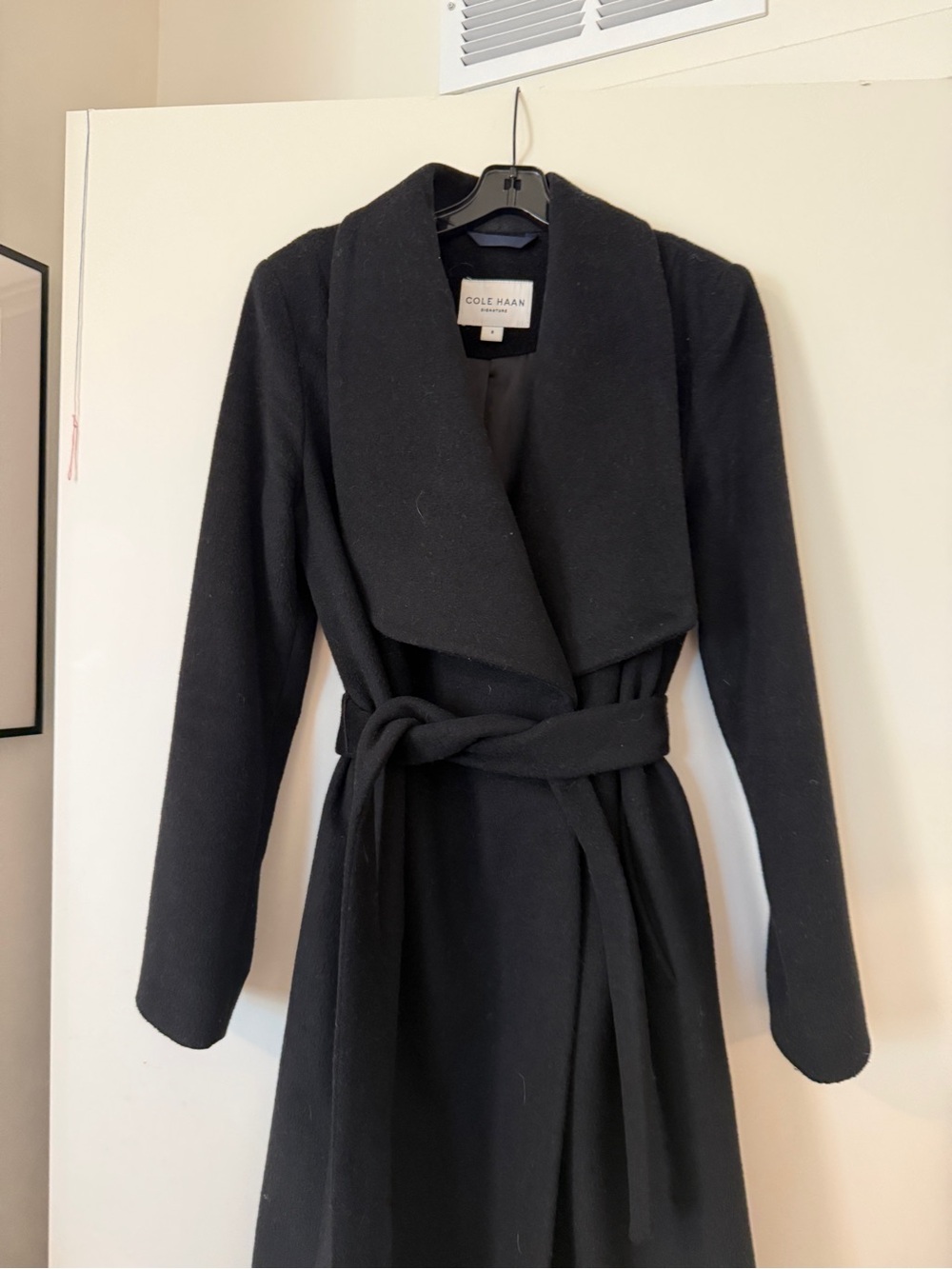 Cole Haan Black Belted Wool Trench Coat